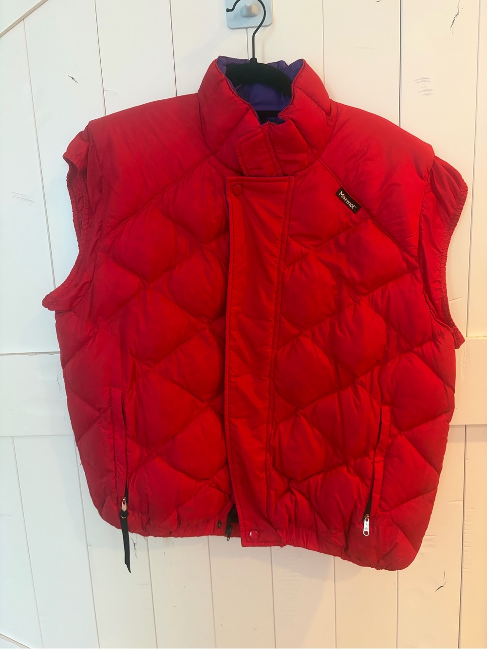 Vintage Marmot Red Quilted Down Vest with High Collar